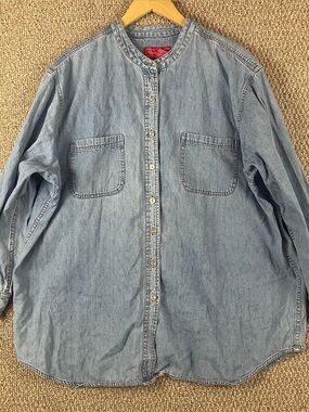 Vtg 90s Venezia Denim Shirt Men’s 18 20 Blue Band Collar Metal Buttons T513